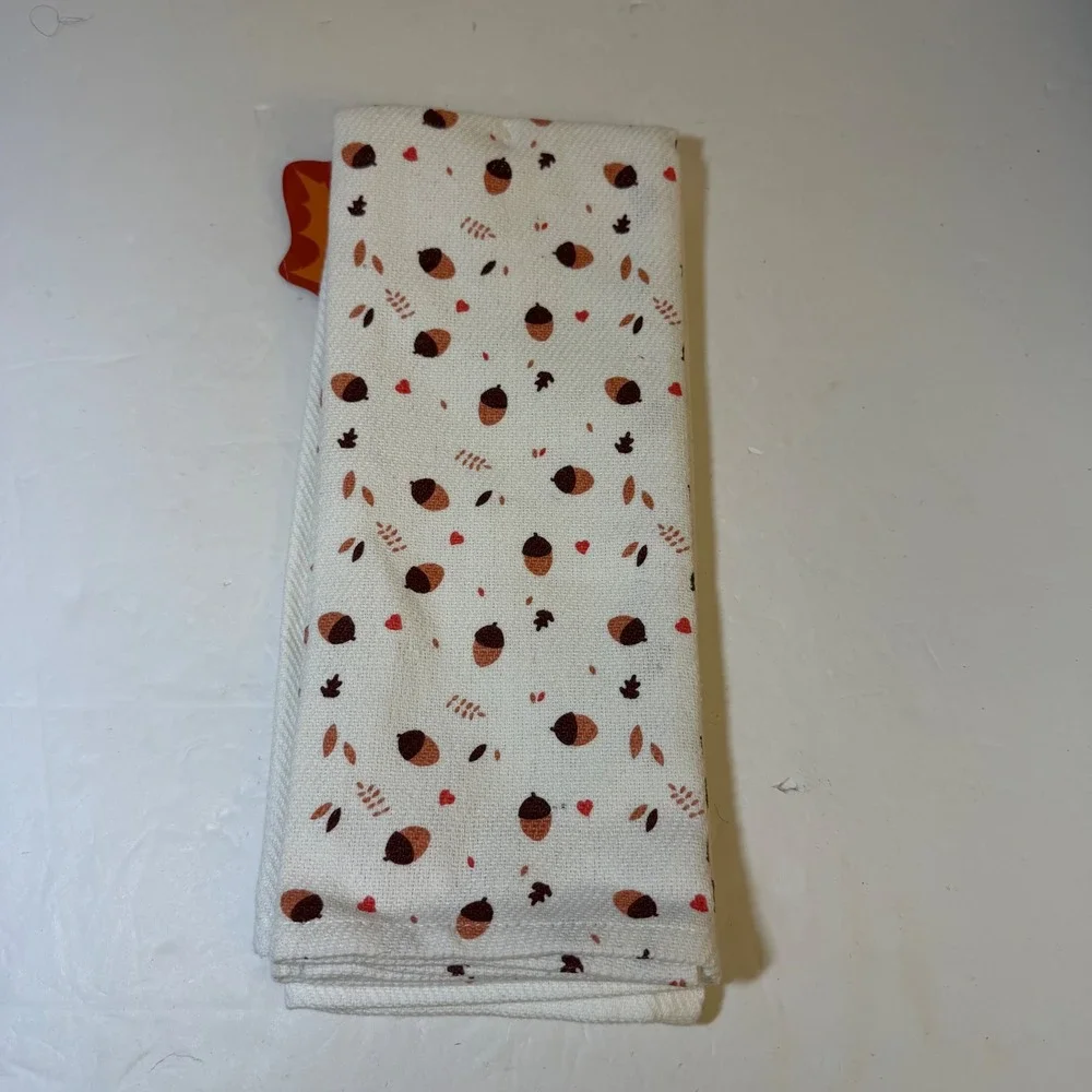 Sleeping Partners Give Thanks Squirrel Acorn Cotton Kitchen Towels Set of 2 Fall